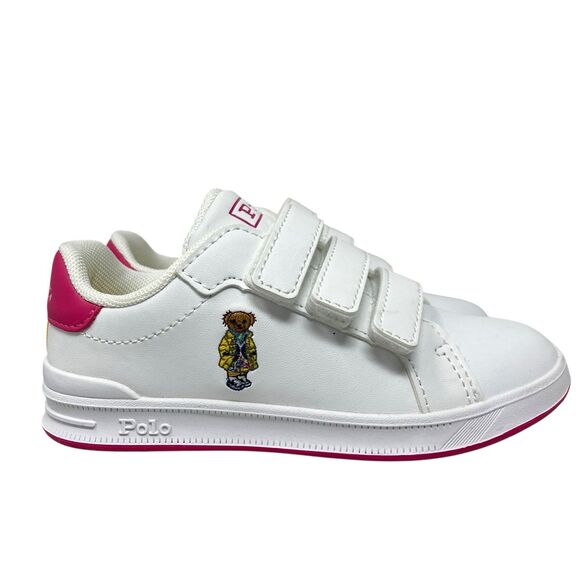 Polo Ralph Lauren Kids Sneakers Girls 10 White Pink Bear Hook-and-Loop Spring